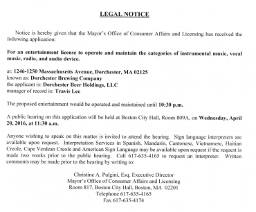 Legal Notice— Dorchester Brewing Company